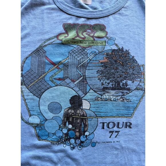 Vintage 'YES' 1977 Tour Rock Band Shirt Light Blue Size Small - Picture 4 of 7